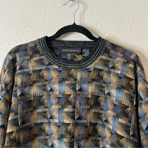 Jhane Barnes Vintage Wool Blend Sweater Size Large Crewneck Geometric Print - Picture 2 of 8